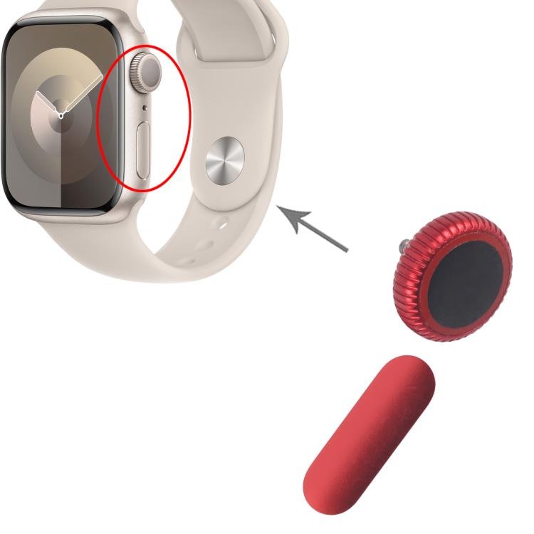 For Apple Watch Series 9 41mm / 45mm GPS Version Watch Crown Nut / Power Button Set (Red) - 3
