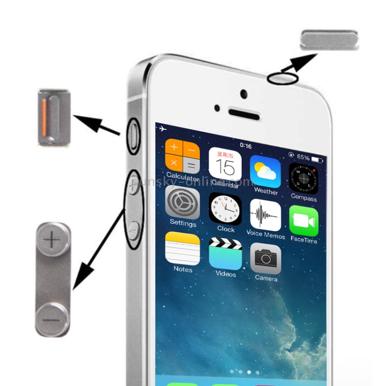 3 in 1 for iPhone 5S (Original Mute Button + Original Power Button + Original Volume Button)(Grey) - 1