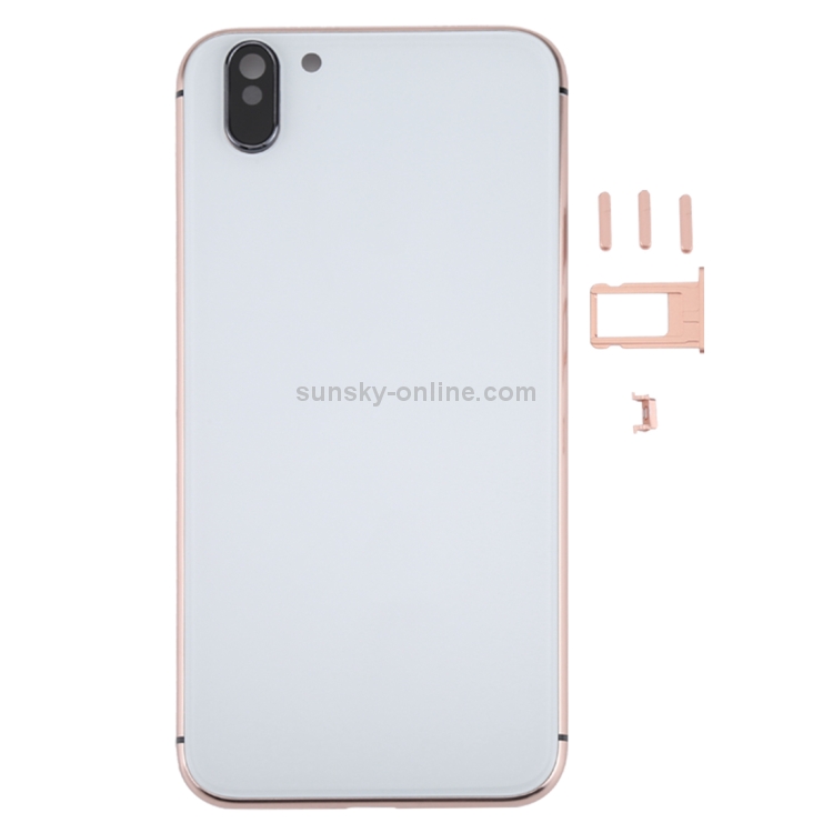 5 in 1 Full Assembly Metal Housing Cover with Appearance Imitation of iX for iPhone 6, Including Back Cover & Card Tray & Volume Control Key & Power Button & Mute Switch Vibrator Key, No Headphone Jack (Gold+White) - 1