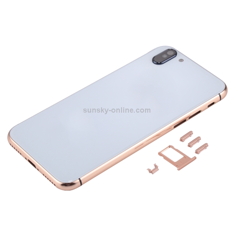 5 in 1 Full Assembly Metal Housing Cover with Appearance Imitation of iX for iPhone 6, Including Back Cover & Card Tray & Volume Control Key & Power Button & Mute Switch Vibrator Key, No Headphone Jack (Gold+White) - 3