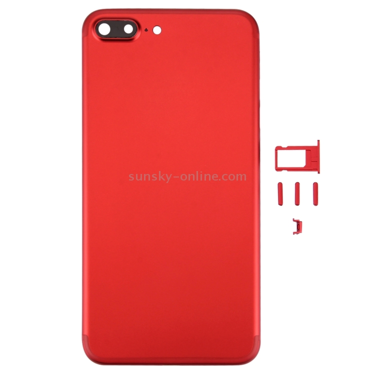 6 in 1 for iPhone 7 Plus (Back Cover (With Camera Lens)  + Card Tray + Volume Control Key + Power Button + Mute Switch Vibrator Key + Sign) Full Assembly Housing Cover(Red) - 1