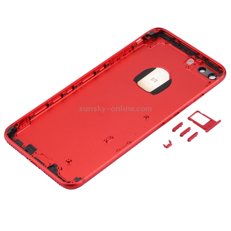 6 in 1 for iPhone 7 Plus (Back Cover (With Camera Lens)  + Card Tray + Volume Control Key + Power Button + Mute Switch Vibrator Key + Sign) Full Assembly Housing Cover(Red) - 3