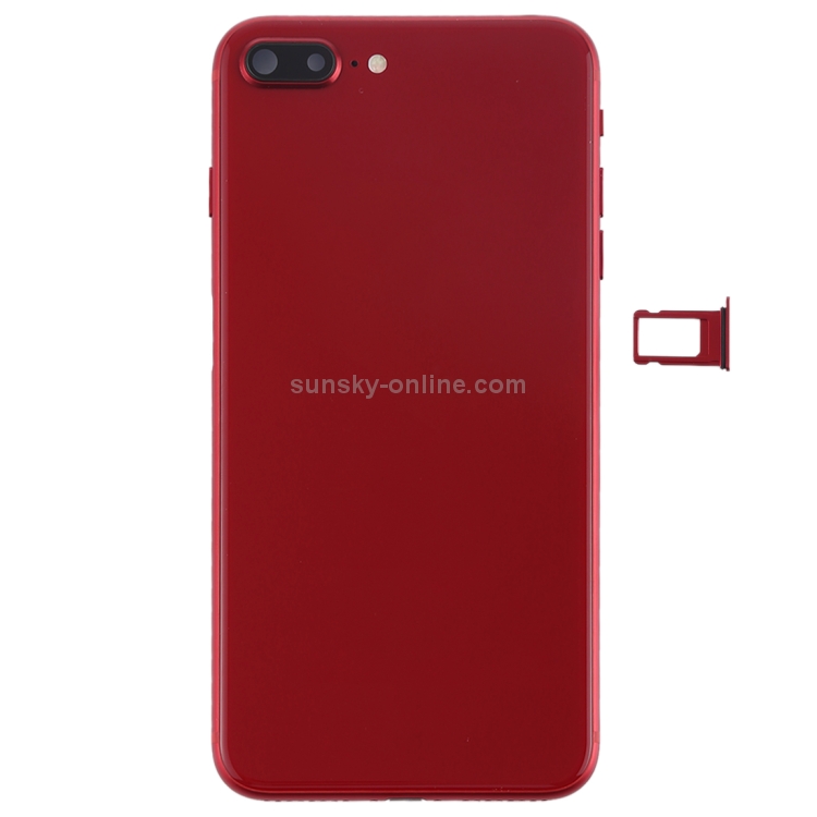 Battery Back Cover Assembly with Side Keys & Vibrator & Speaker Ringer Buzzer & Power Button + Volume Button Flex Cable & Card Tray for iPhone 8 Plus(Red) - 1
