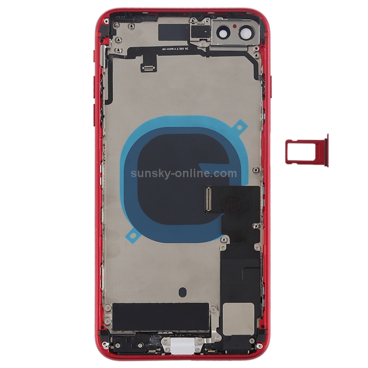 Battery Back Cover Assembly with Side Keys & Vibrator & Speaker Ringer Buzzer & Power Button + Volume Button Flex Cable & Card Tray for iPhone 8 Plus(Red) - 2