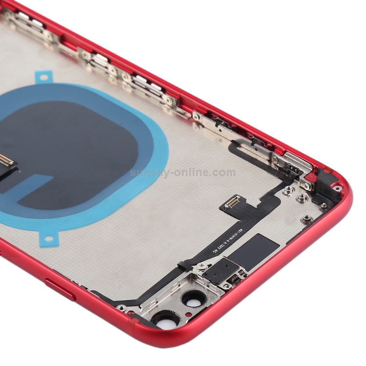 Battery Back Cover Assembly with Side Keys & Vibrator & Speaker Ringer Buzzer & Power Button + Volume Button Flex Cable & Card Tray for iPhone 8 Plus(Red) - 4