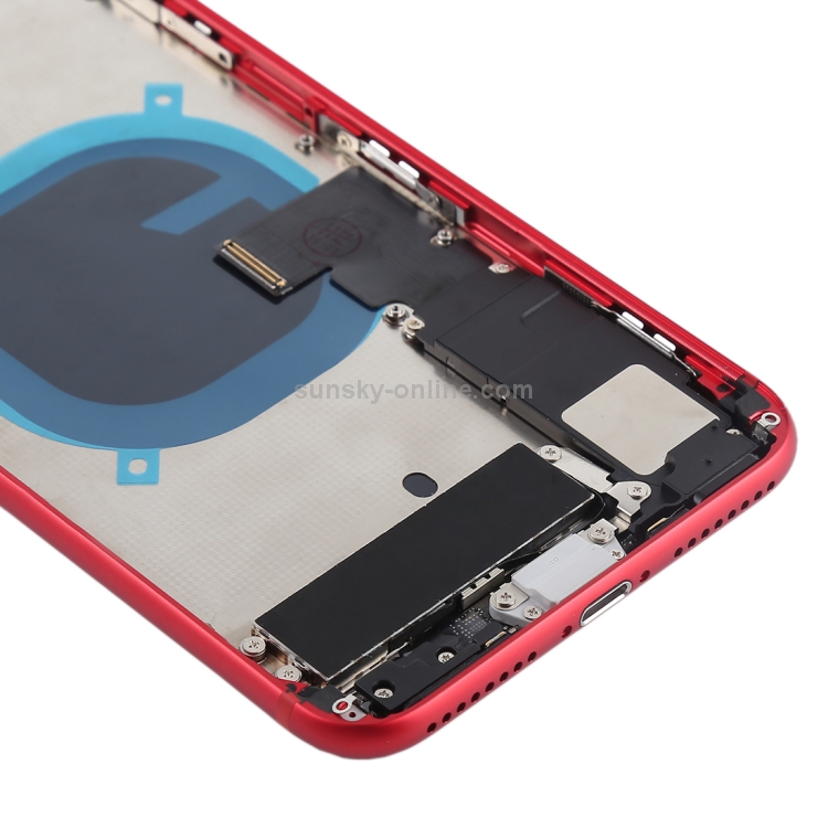 Battery Back Cover Assembly with Side Keys & Vibrator & Speaker Ringer Buzzer & Power Button + Volume Button Flex Cable & Card Tray for iPhone 8 Plus(Red) - 5