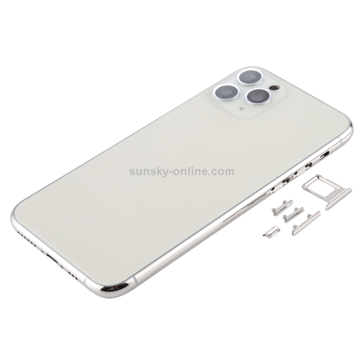 Back Housing Cover with SIM Card Tray & Side keys & Camera Lens for iPhone 11 Pro(Silver) - 1
