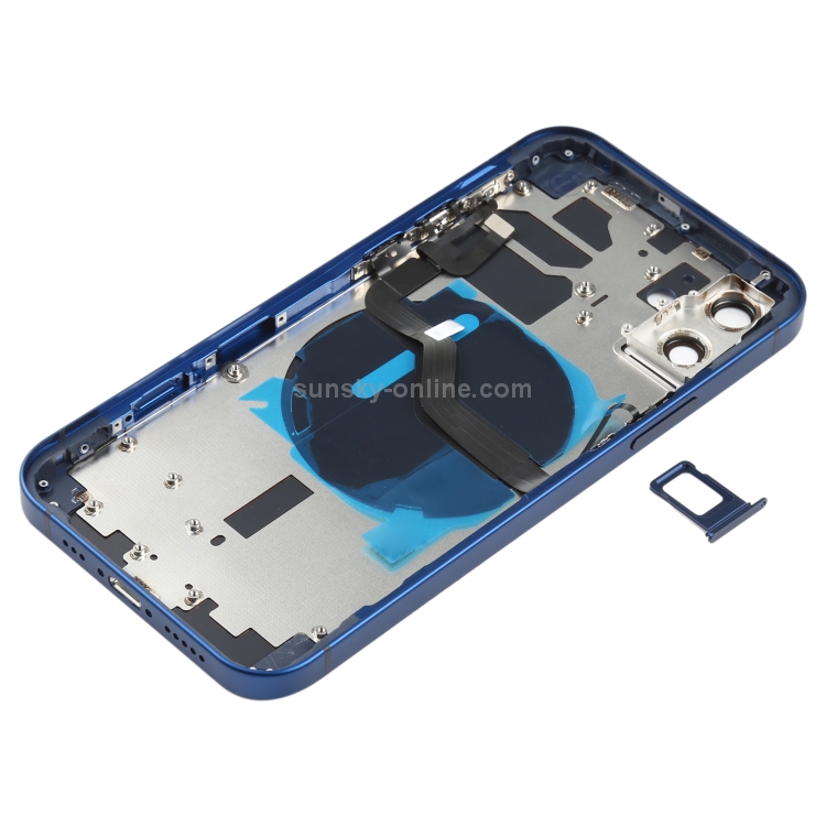 Battery Back Cover (with Side Keys & Card Tray & Power + Volume Flex Cable & Wireless Charging Module) for iPhone 12(Blue) - 2