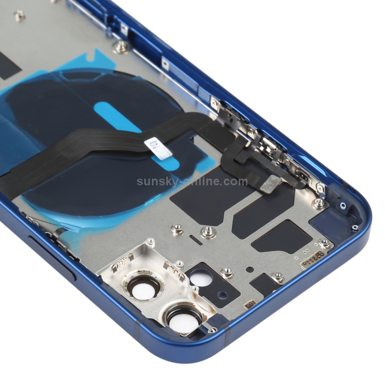 Battery Back Cover (with Side Keys & Card Tray & Power + Volume Flex Cable & Wireless Charging Module) for iPhone 12(Blue) - 3