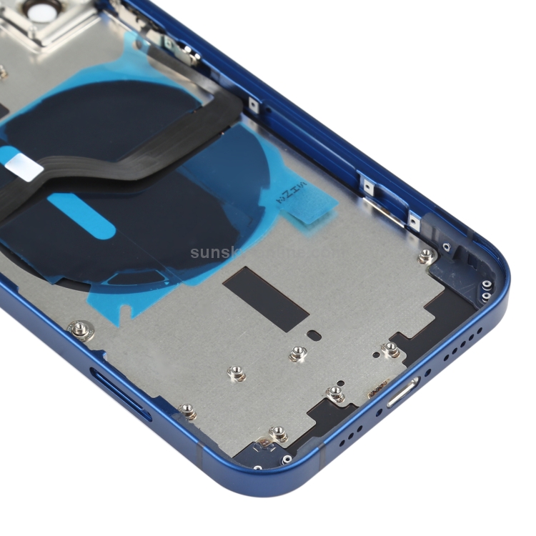 Battery Back Cover (with Side Keys & Card Tray & Power + Volume Flex Cable & Wireless Charging Module) for iPhone 12(Blue) - 4