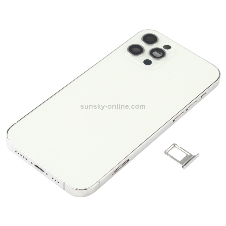 Battery Back Cover Assembly (with Side Keys & Speaker Ringer Buzzer & Motor & Camera Lens & Card Tray & Power Button + Volume Button + Charging Port & Wireless Charging Module) for iPhone 12 Pro(White) - 1