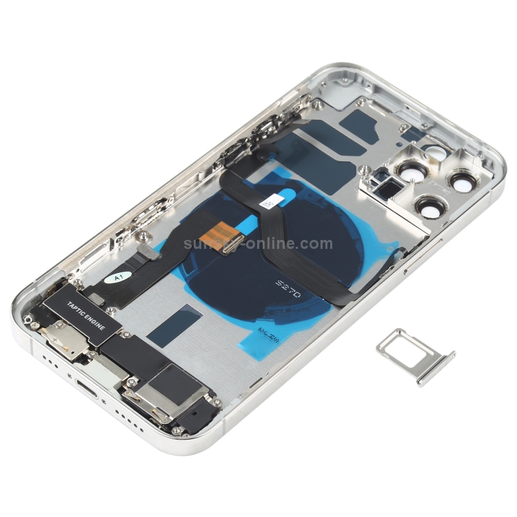 Battery Back Cover Assembly (with Side Keys & Speaker Ringer Buzzer & Motor & Camera Lens & Card Tray & Power Button + Volume Button + Charging Port & Wireless Charging Module) for iPhone 12 Pro(White) - 2