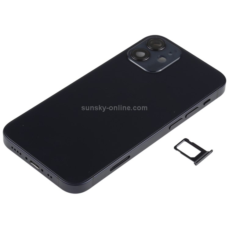 Battery Back Cover Assembly (with Side Keys & Speaker Ringer Buzzer & Motor & Camera Lens & Card Tray & Power Button + Volume Button + Charging Port & Wireless Charging Module) for iPhone 12 Mini(Black) - 1