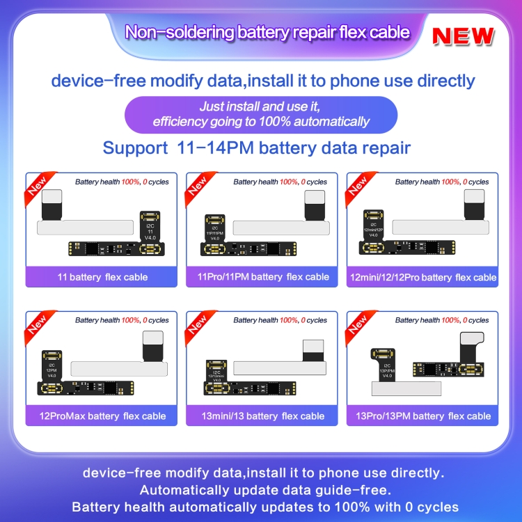 For iPhone 13 Pro Max / 13 Pro I2C External Battery Repair Cable - B1