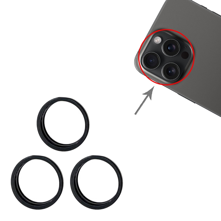 For iPhone 15 Pro / 15 Pro Max 3pcs/set Rear Camera Glass Lens Metal Outside Protector Hoop Ring (Black) - 1