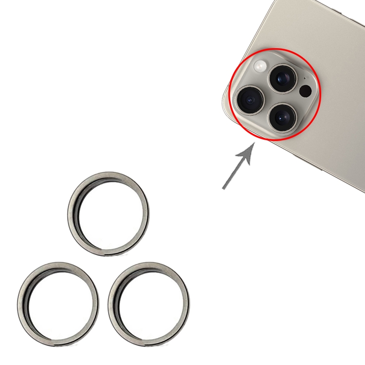 For iPhone 15 Pro / 15 Pro Max 3pcs/set Rear Camera Glass Lens Metal Outside Protector Hoop Ring (Gold) - 1