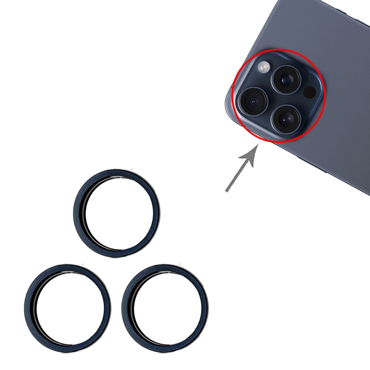 For iPhone 15 Pro / 15 Pro Max 3pcs/set Rear Camera Glass Lens Metal Outside Protector Hoop Ring (Blue) - 1