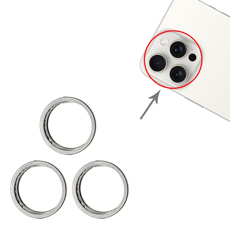 For iPhone 15 Pro / 15 Pro Max 3pcs/set Rear Camera Glass Lens Metal Outside Protector Hoop Ring (White) - 1