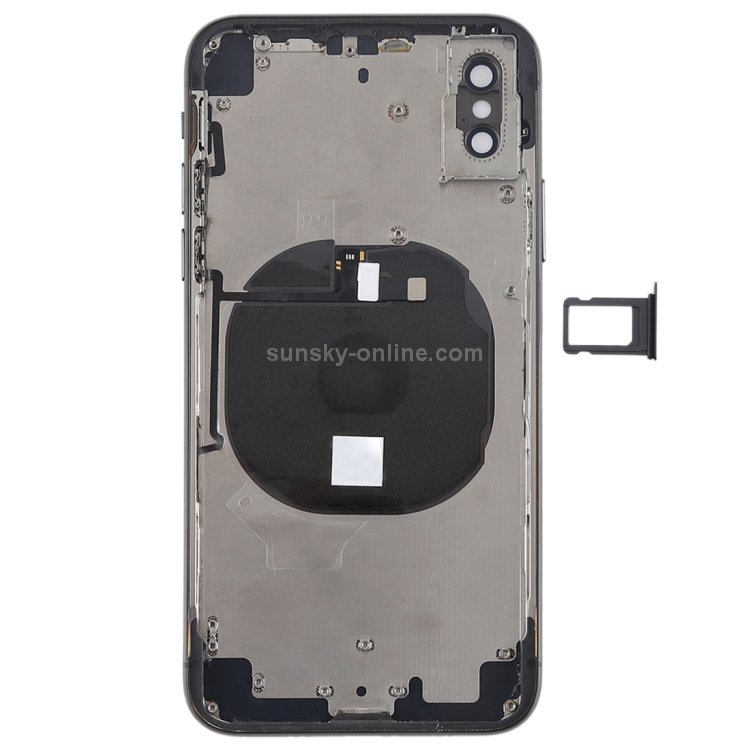 Battery Back Cover Assembly with Side Keys & Wireless Charging Module & Volume Button Flex Cable & Card Tray for iPhone X(Black) - 2